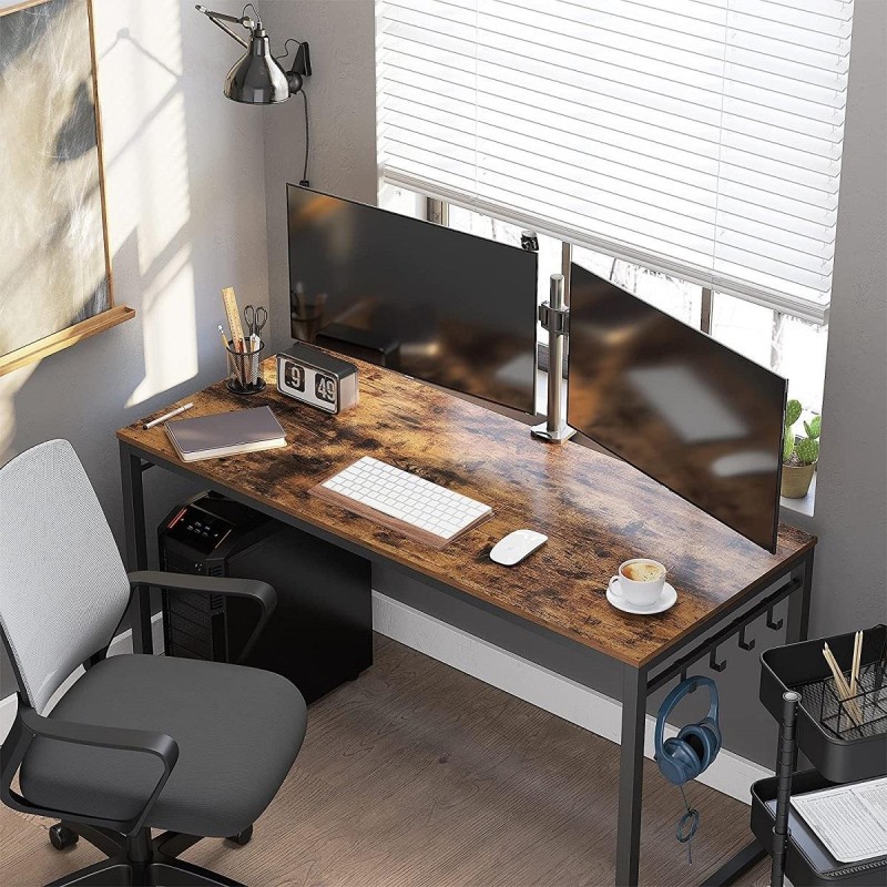 Mesa de Oficina OMEGA, Estructura Metálica, Madera color Marrón Oscuro