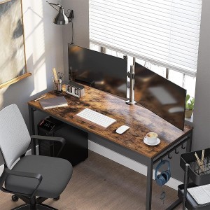 Mesa de Oficina OMEGA, Estructura Metálica, Madera color Marrón Oscuro