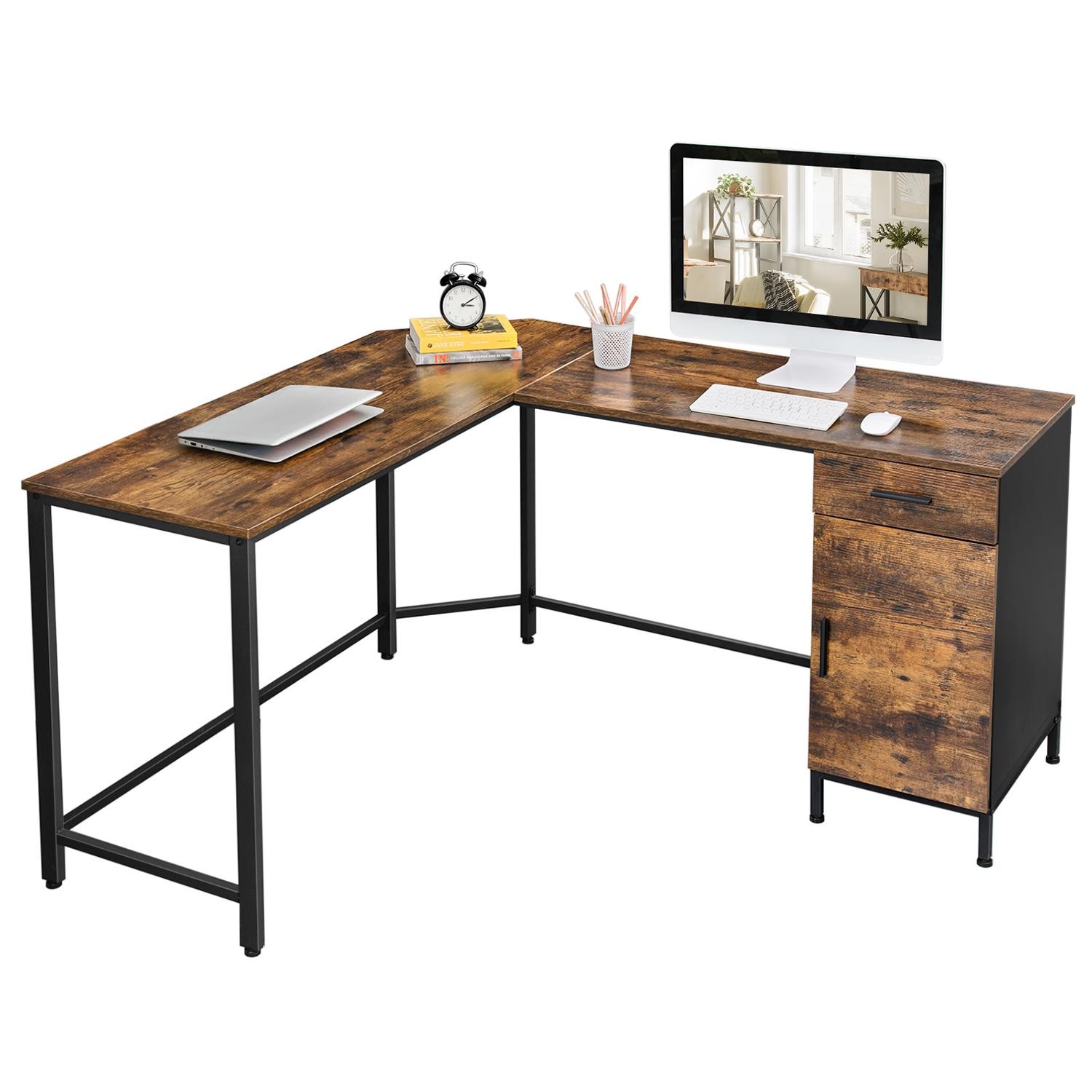 Mesa de Ordenador FERRO, Estructura Metálica, Bandeja para Teclado, Color Negro
