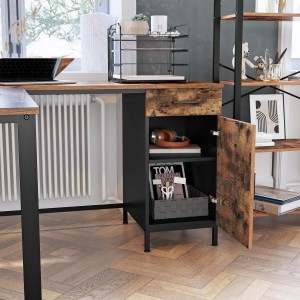 Mesa de ordenador FERRO, Diseño estilo industrial en L , en metal y madera color Nogal