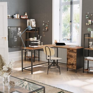 Mesa de ordenador FERRO, Diseño estilo industrial en L , en metal y madera color Nogal