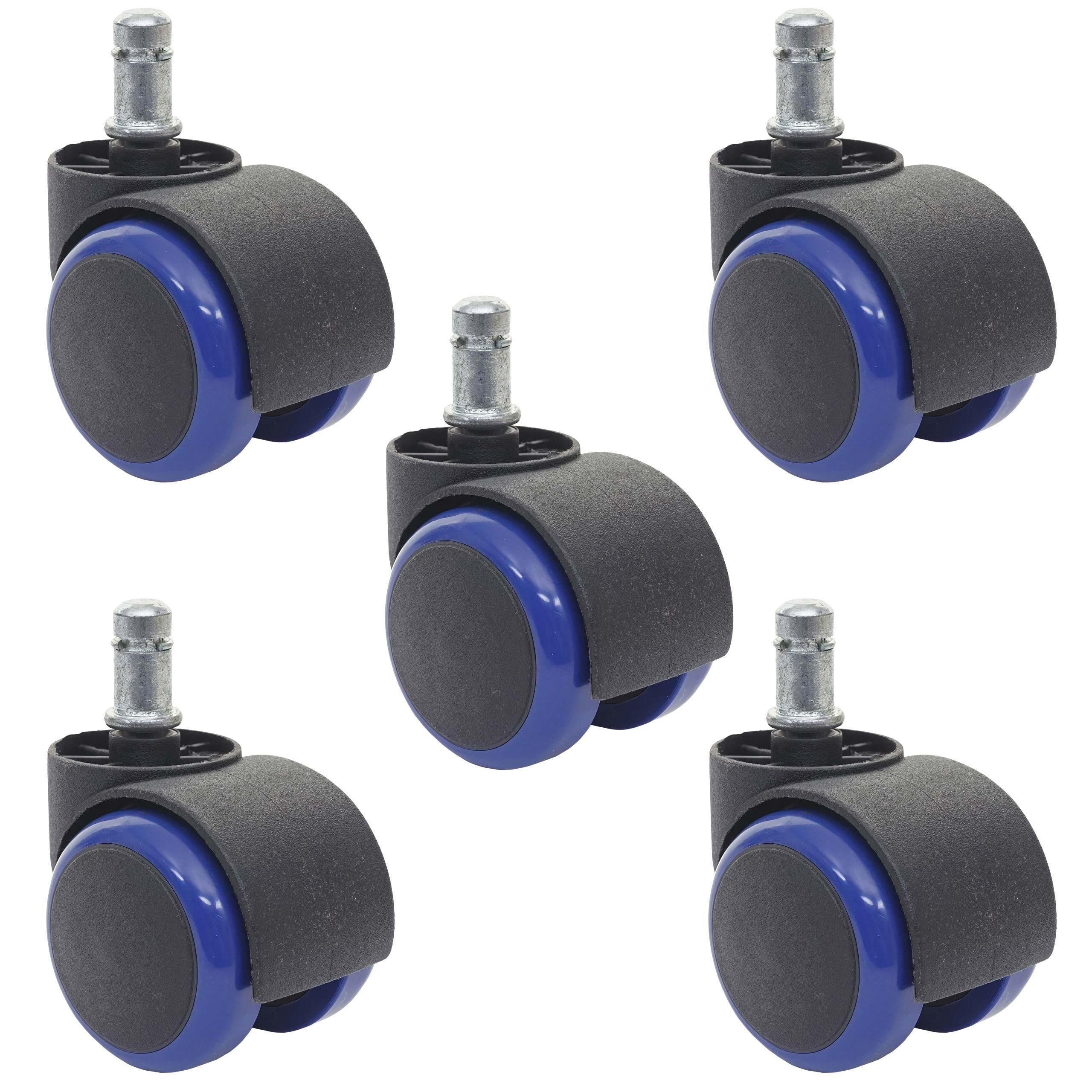 5x Ruedas para Sillas Oficina BLADE, 11x50 mm, Recubrimiento Goma, Color Negro