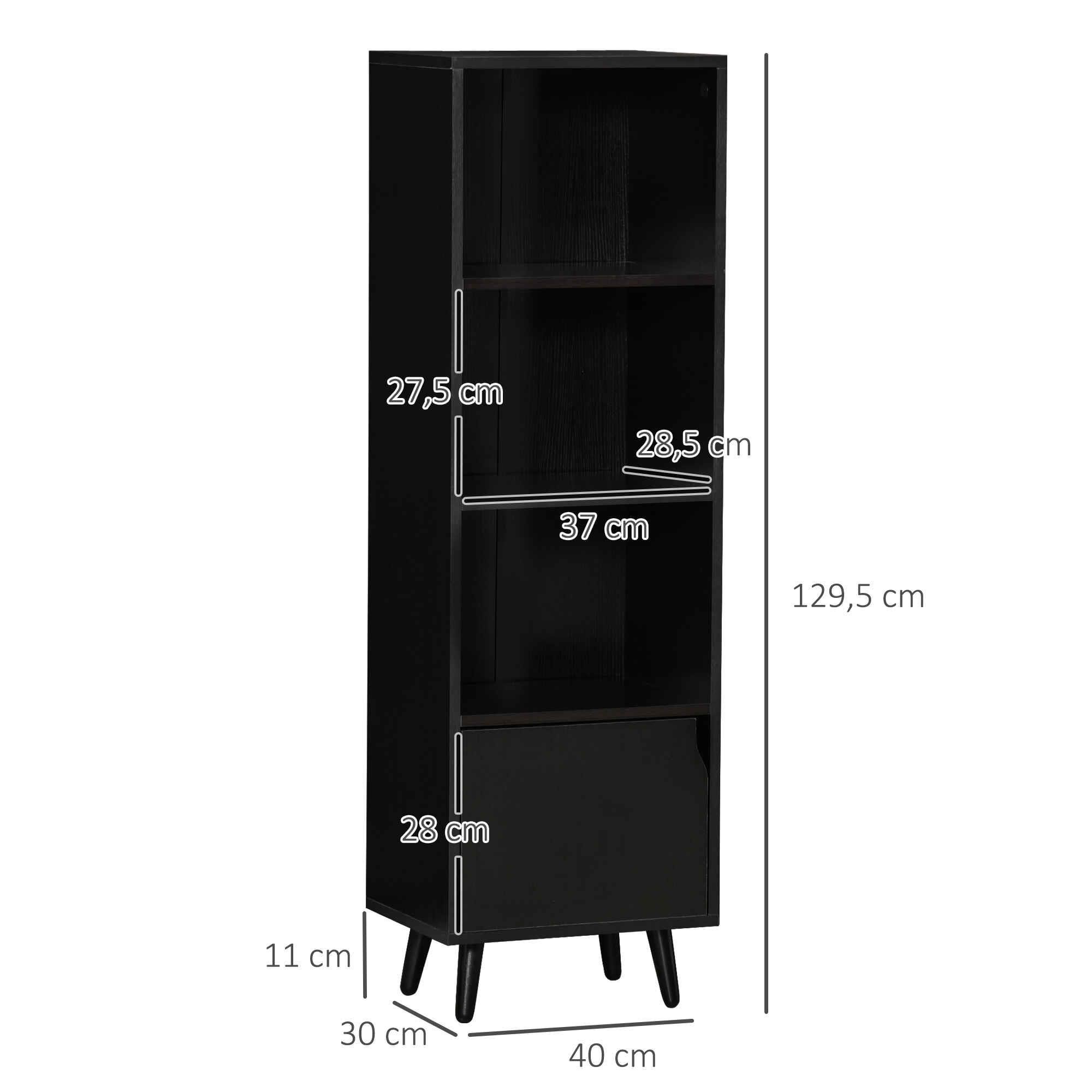 Estantería KONY, 40x30x130 cm, Diseño Moderno, en Madera color Negro