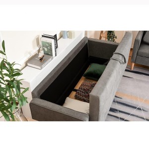 Sofá AMALFI, 3 Plazas, Cajón para Almacenaje, en Tela color Gris