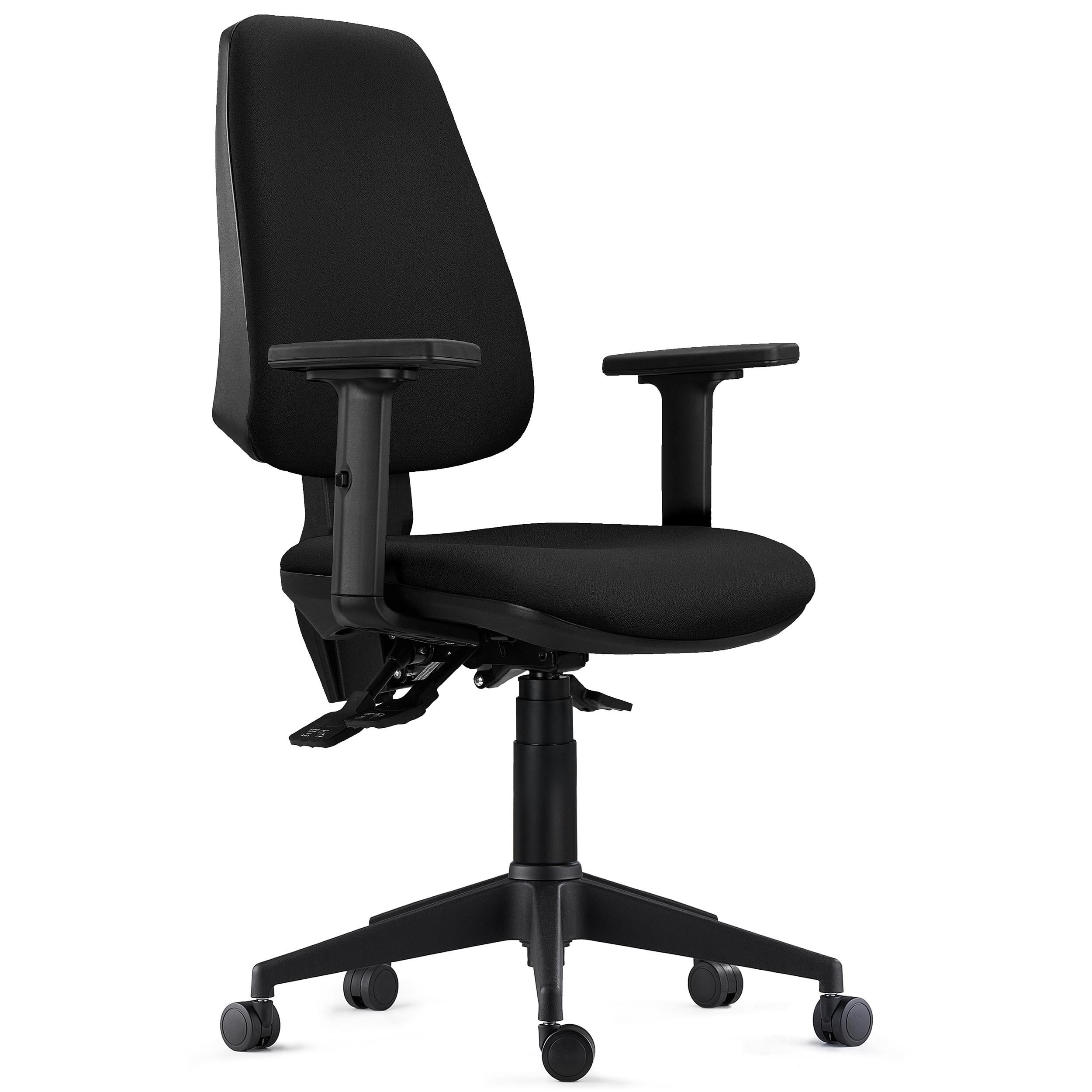 Silla Ergonómica INDIANA PRO, Uso Intensivo 8H, Reclinable, Brazos 2D, Tela Negra