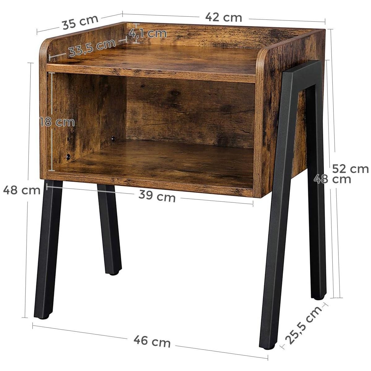 Mesa Auxiliar YONI, Dimensiones 42x35x52 cm, color Negro y Marrón Oscuro