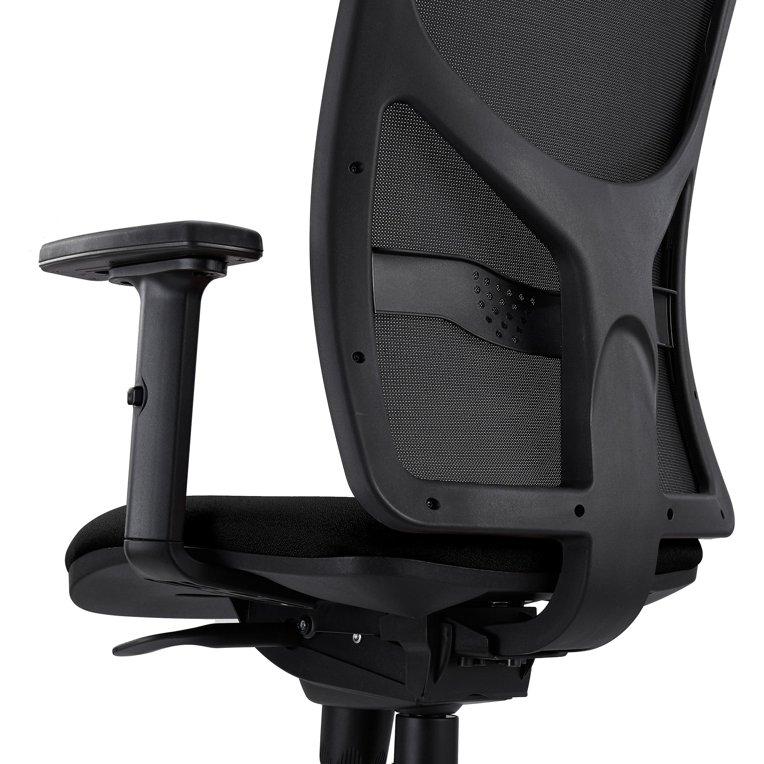 Silla de Oficina MILO PRO, Brazos 2D Ajustables, Soporte Lumbar, en Tela Negra
