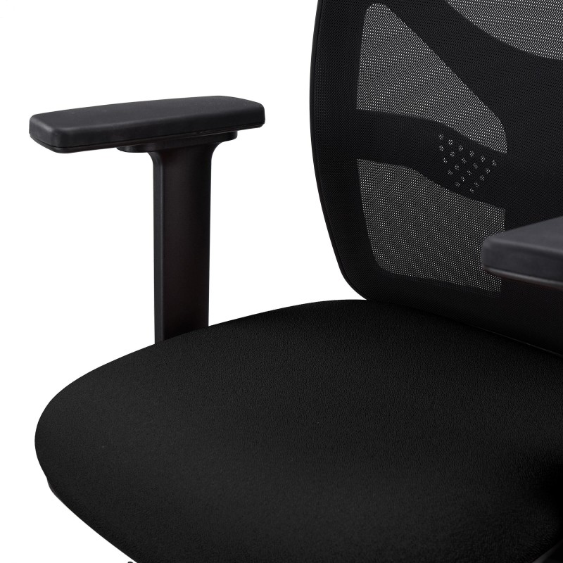 Silla de Oficina MILO, Brazos 2D y Soporte Lumbar, Tela Negra