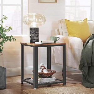Mesa Auxiliar MEDINA, en Madera y Metal, color Negro y Marrón Oscuro