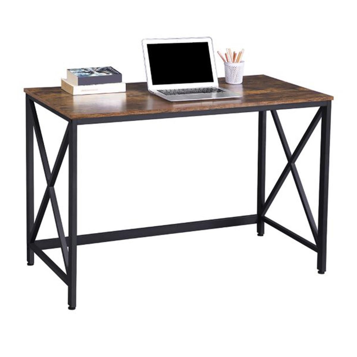 Mesa de Oficina KARAN, 115x60x76 cm, Diseño moderno y minimalista, en Metal y Madera color Nogal