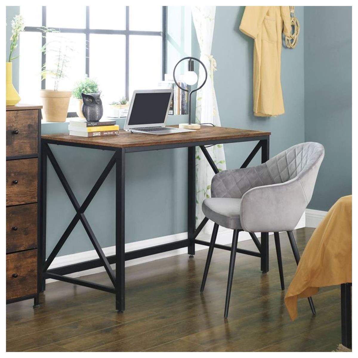 Mesa de Oficina KARAN, 115x60x76 cm, Diseño moderno y minimalista, en Metal y Madera color Nogal