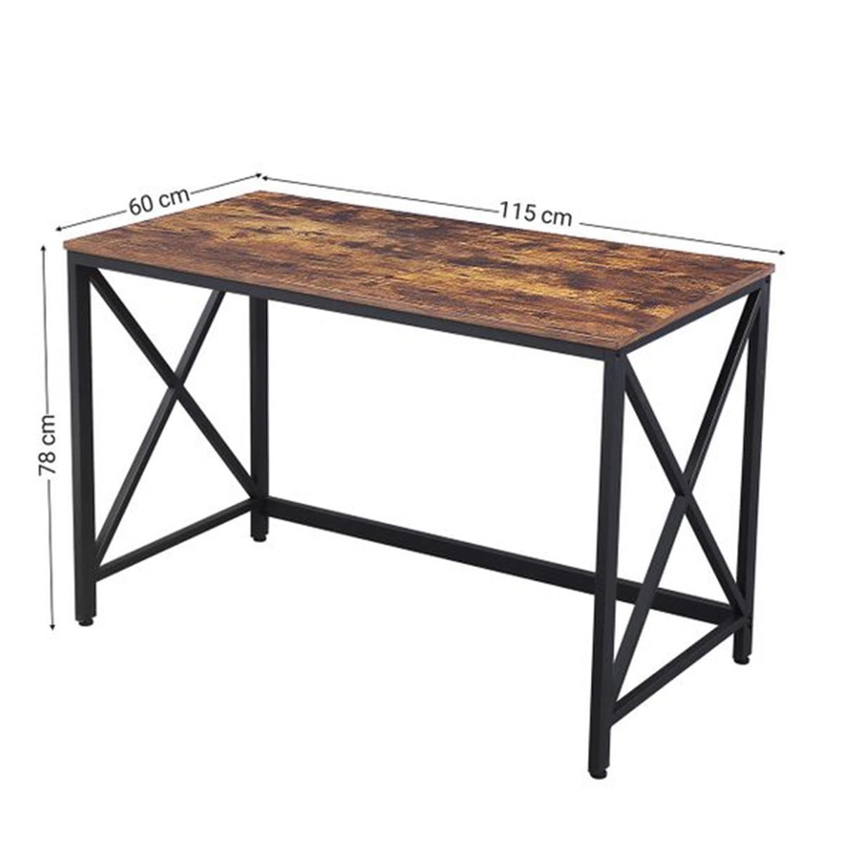 Mesa de Oficina KARAN, 115x60x76 cm, Diseño moderno y minimalista, en Metal y Madera color Nogal
