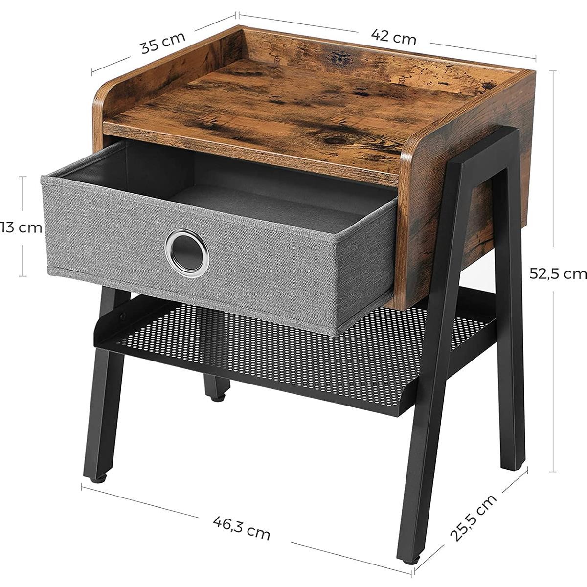 Mesa Auxiliar WALLE, Dimensiones 42x35x52 cm, color Negro y Marrón Oscuro