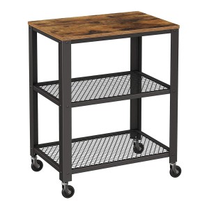 Mesa Auxiliar con Ruedas KENZIE, color Negro y Marrón Oscuro