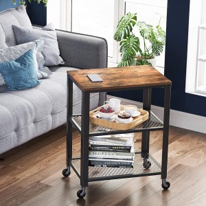 Mesa Auxiliar con Ruedas KENZIE, color Negro y Marrón Oscuro