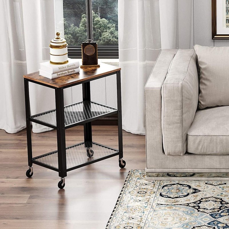 Mesa Auxiliar con Ruedas KENZIE, color Negro y Marrón Oscuro