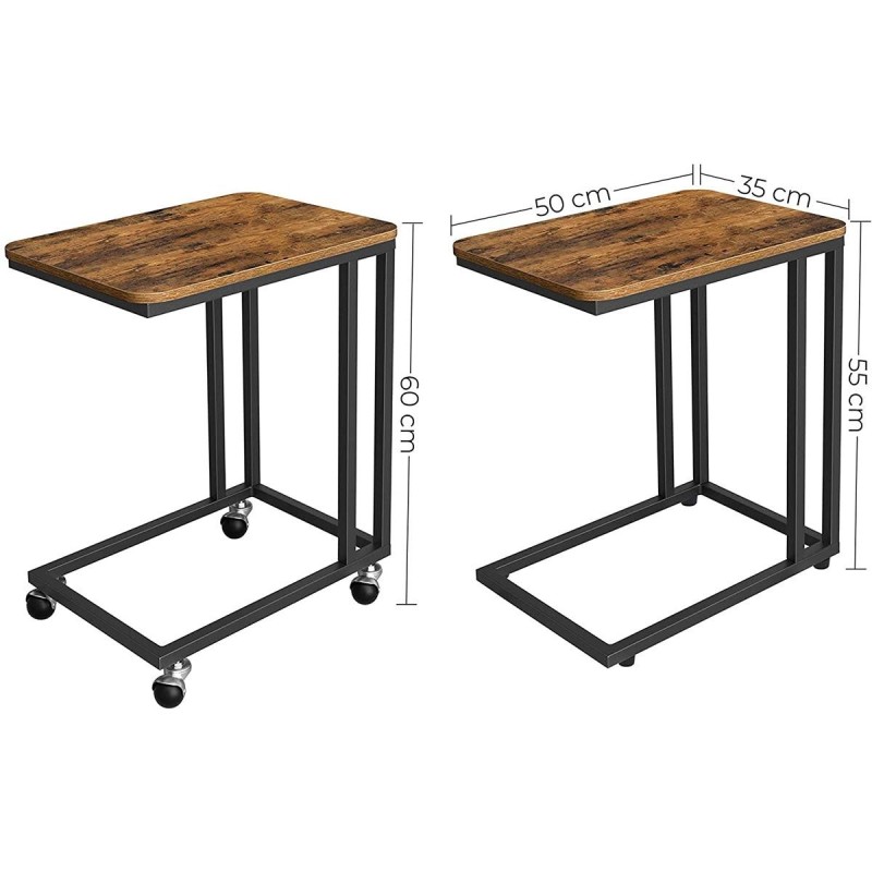 Mesa Auxiliar con Ruedas OMARI, color Negro y Marrón Oscuro