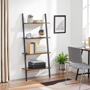 Estantería SKYE, Diseño Moderno en Escalera, en Madera Marrón y Negro