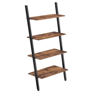 Estantería SKYE, Diseño Moderno en Escalera, en Madera Marrón y Negro