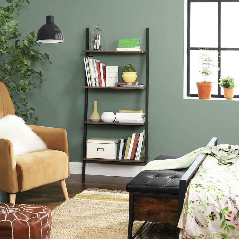 Estantería SKYE, Diseño Moderno en Escalera, en Madera Marrón y Negro