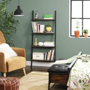 Estantería SKYE, Diseño Moderno en Escalera, en Madera Marrón y Negro