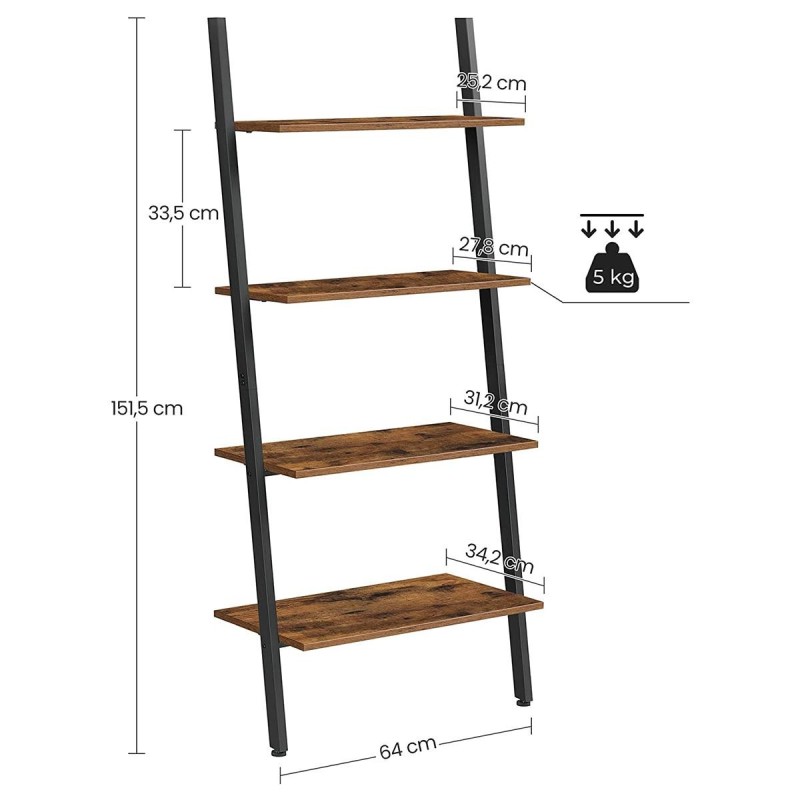 Estantería SKYE, Diseño Moderno en Escalera, en Madera Marrón y Negro