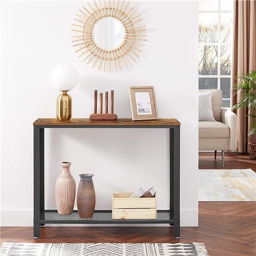 Mesa Auxiliar COIMBRA, Dimensiones 101x35x80 cm, en Metal y Madera, color Negro y Marrón Oscuro
