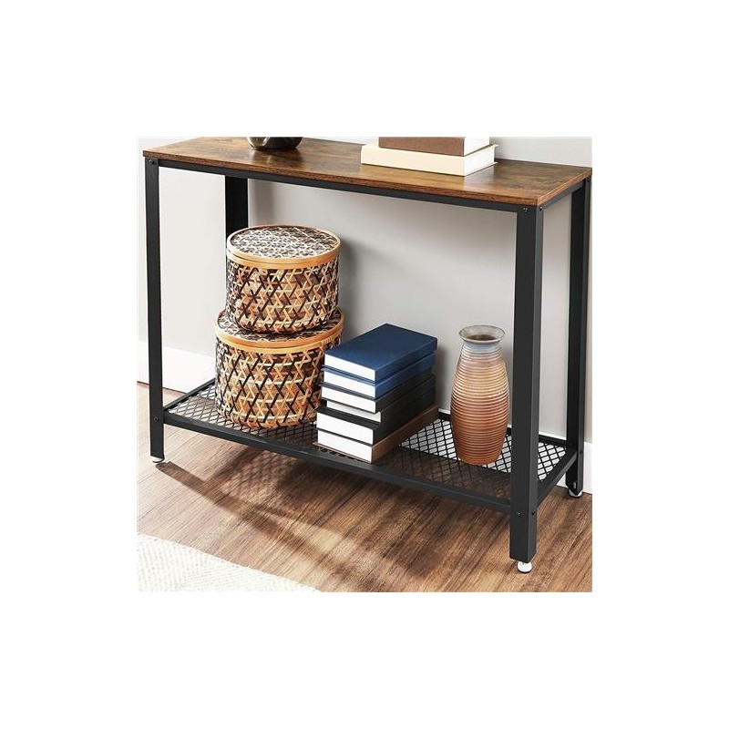 Mesa Auxiliar COIMBRA, en Metal y Madera, color Negro y Marrón Oscuro