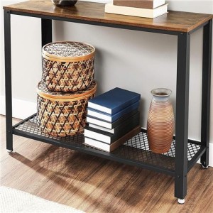 Mesa Auxiliar COIMBRA, en Metal y Madera, color Negro y Marrón Oscuro