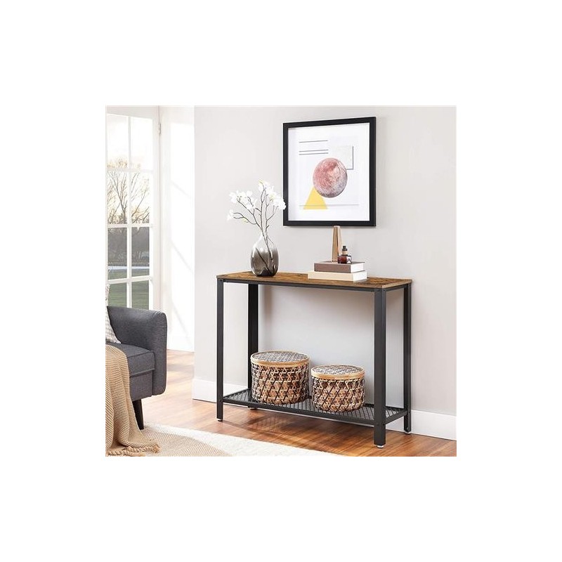 Mesa Auxiliar COIMBRA, en Metal y Madera, color Negro y Marrón Oscuro