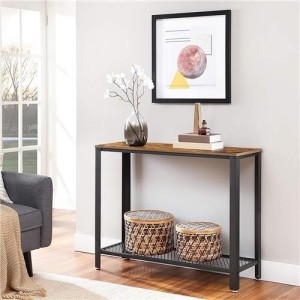 Mesa Auxiliar COIMBRA, en Metal y Madera, color Negro y Marrón Oscuro