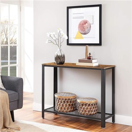 Mesa Auxiliar COIMBRA, Dimensiones 101x35x80 cm, en Metal y Madera, color Negro y Marrón Oscuro