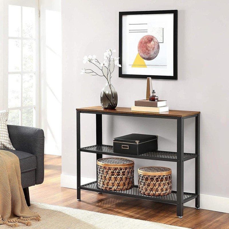 Mesa Auxiliar NALA, en Metal y Madera, color Negro y Marrón Oscuro