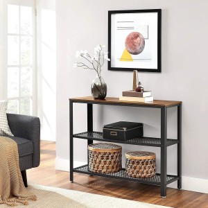 Mesa Auxiliar NALA, en Metal y Madera, color Negro y Marrón Oscuro