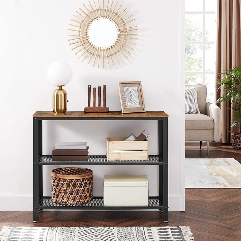 Mesa Auxiliar NALA, en Metal y Madera, color Negro y Marrón Oscuro