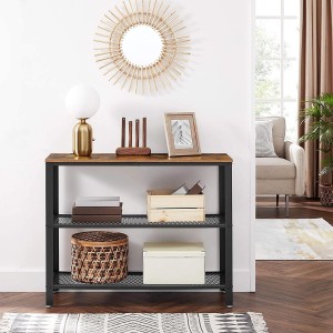 Mesa Auxiliar NALA, en Metal y Madera, color Negro y Marrón Oscuro