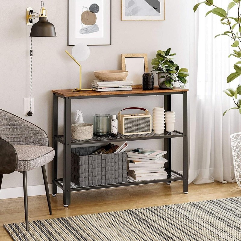 Mesa Auxiliar NALA, en Metal y Madera, color Negro y Marrón Oscuro