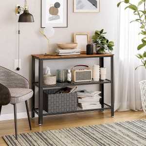 Mesa Auxiliar NALA, en Metal y Madera, color Negro y Marrón Oscuro