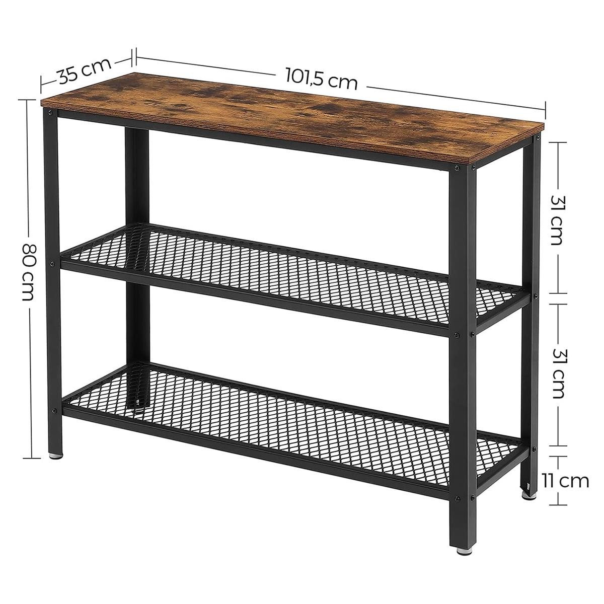 Mesa Auxiliar NALA, Dimensiones 101x35x80 cm, en Metal y Madera, color Negro y Marrón Oscuro