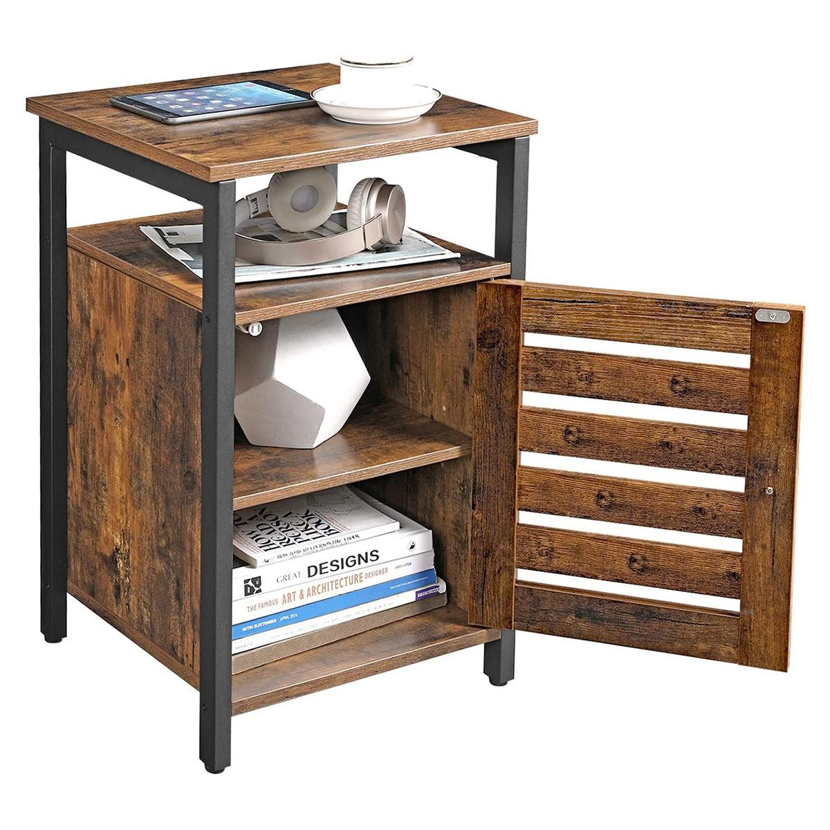 Mesa Auxiliar STAY, Dimensiones 40x40x60 cm, en Metal y Madera, color Negro y Marrón Oscuro