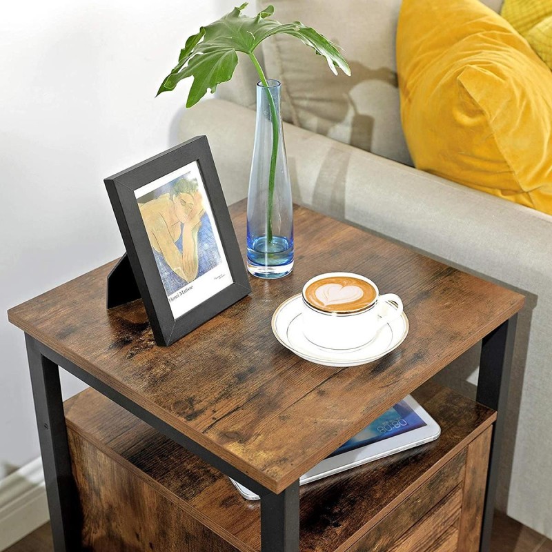 Mesa Auxiliar STAY en Metal y Madera, color Negro y Marrón Oscuro
