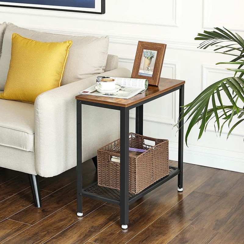 Mesa Auxiliar SMITH, en Metal y Madera, color Negro y Marrón Oscuro