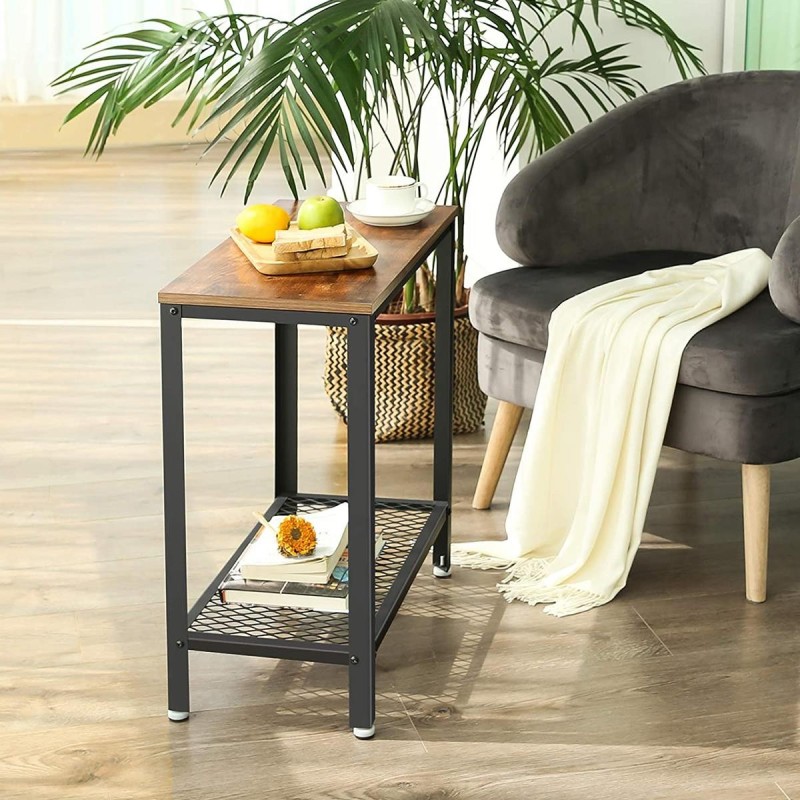 Mesa Auxiliar SMITH, en Metal y Madera, color Negro y Marrón Oscuro