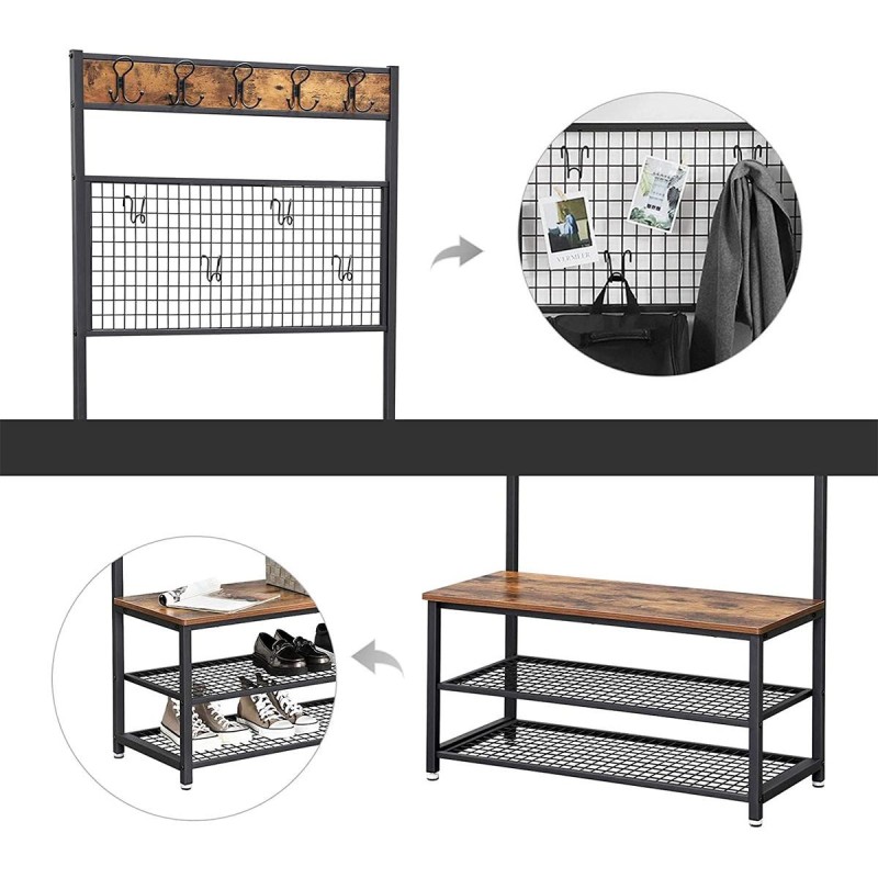 Perchero OMERA, en Metal y Madera, color Negro y Marrón Oscuro