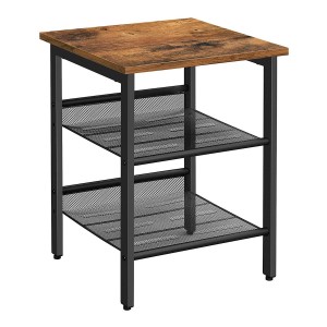 Mesa Auxiliar SAURO, en Metal y Madera, color Negro y Marrón Oscuro
