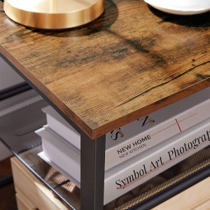 Mesa Auxiliar SAURO, en Metal y Madera, color Negro y Marrón Oscuro