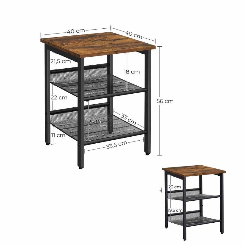 Mesa Auxiliar SAURO, en Metal y Madera, color Negro y Marrón Oscuro