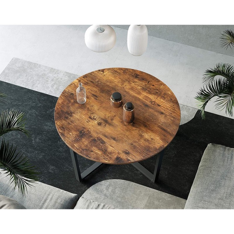 Mesa Auxiliar SALLY, en Metal y Madera, color Negro y Marrón Oscuro