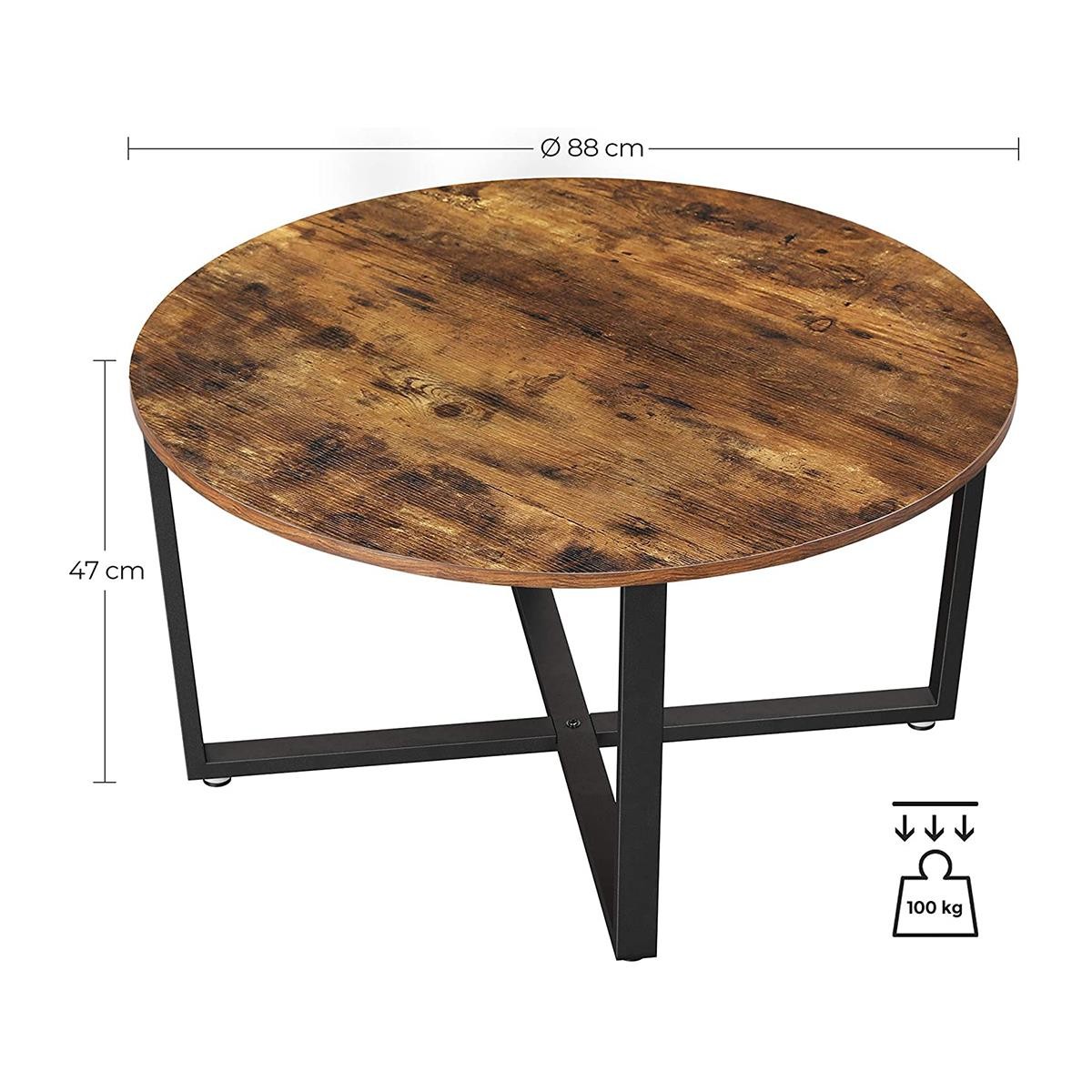 Mesa Auxiliar SALLY, 88x88x47 cm, en Metal y Madera, color Negro y Marrón Oscuro