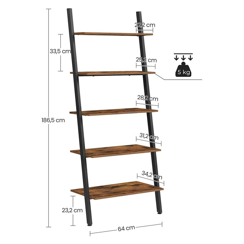 Estantería NANCY, Diseño Moderno en Escalera, en Madera color Nogal